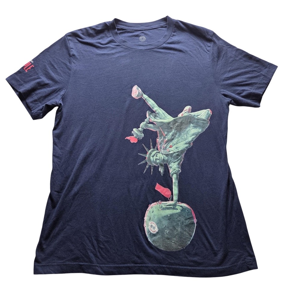 Cirque Du Soleil Shirt Mens Large Blue Mad Apple Statue Liberty Graphic Tee